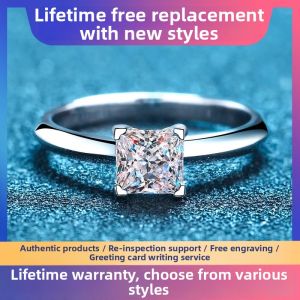 KAFANDENG | Moissanite One-Carat Diamond-Finish Four-Pronged Silver Ring