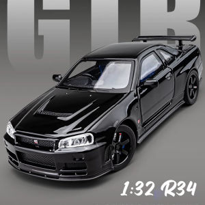 1:32 Scale Nissan GTR R34 Alloy Car Model Diecast Car Sound Light Car Lovers Collection Kids Birthday Gift Metal Boys Toys