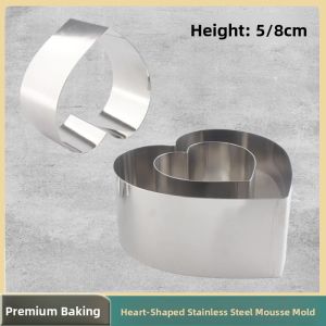 Stainless Steel Heart Shaped Mousse Ring High 5cm Egg Frying Baking Tool for 4 6 8 Inch Cakes Chinese Style Baking Utensils
