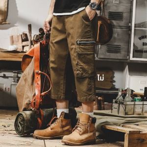กางเกงขาสั้นทำงานสไตล์อเมริกันย้อนยุคสำหรับผู้ชาย กางเกงขายาวทรงตรงหลวมๆ ฤดูร้อน กางเกงขายาวทรงเจ็ดส่วน แฟชั่นอเนกประสงค์