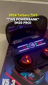 M20Pro headset bluetood Headset Gaming TWS Earphone Nirkabel Powerbank Bluetooth V5.3 Full Bass Suara Surround 360 Stereo Headphone Untuk Semua Smartphone Tanpa Penundaan Tampilan LED Berwarna CVC Pembatalan Kebisingan Cerdas HD Panggilan Definisi Tinggi