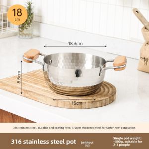 New 316 Stainless Steel Schippan Pan Home Baby Supplementary Food Pan Non-stick Pan Noodle Soup Pan Induction Cooker Instant Noodle Pan