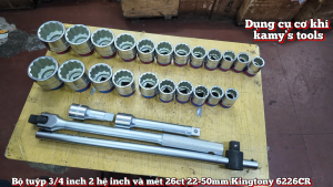 Bộ tuýp 3/4 inch 12 cạnh 2 hệ inch và mét 26 chi tiết 22-50mm Kingtony 6226CR