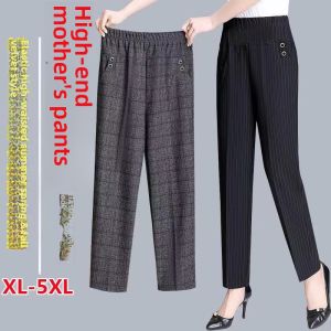 Spring Summer New Womens High Waist Loose Fit Slimmery Large Size Casual Pants for Middle-aged and Elderly Mothers Straight Leg Design