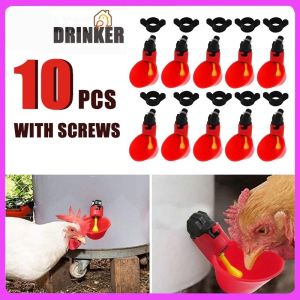 10Pcs Automatic Chicken Water Cups Drinker 1/2inch Tee Poultry Hen Feeding Tools Red Drinking Bowl with Screws
