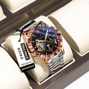 POEDAGAR Luxury Automatic Mechanical Man Wristwatch Tourbillon Stainless Steel Men Clock Waterproof Luminous Sport Mens Watches