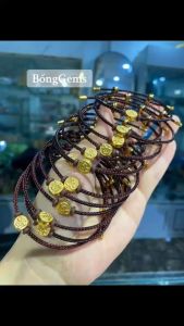 vòng tay mix charm xu vàng tây khắc chữ Lộc vòng tay phong thuỷ trang sức thiết kế đủ hoá đơn thẻ bảo hành