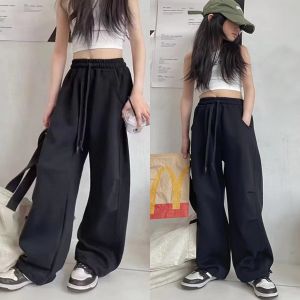 Pants for Kids Girl 7-16 Years Old Loose Pants for Teens Girls 3 Pockets Cargo Pants Wide Leg Trousers Baggy Pants Jogger Pants Elasticated High Waist Pants Straight Leg Pants Casual Pants Cotton Korean Style