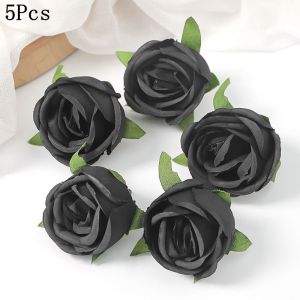 2/5/10Pcs Black Artificial Flowers Heads Wedding Decor Fake Flowers for Home Decoration DIY Wreath Crafts Gift Accessories
