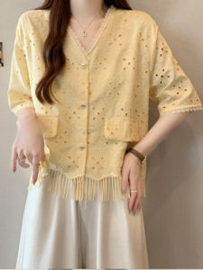AIYITI | Lace Splice Hollow Out Large Size Fashionable Women Shirt