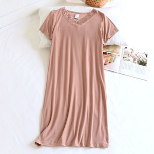 Fashion Womens Spring and Summer Simplicity Pure Color Nightdress Cardigan Long Sleeve Nightgown Long Sleeve Simple Pink Pajamas Home Wear