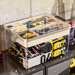 VISION Heavy Duty Multifunctional Transparent Toolbox – Double-Layer Portable Storage Organizer for Hardware