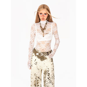 Áo Lưới Lót Cổ Cao Tay Dài Ôm Vừa Vặn Phong Cách Đường Phố Mùa Đông Màu Trơn Không Dây Gợi Cảm Jazz Bé Gái Áo Lót Nữ