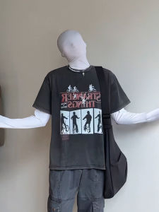 Summer 2025 Heavyweight Casual Cotton Mens Short Sleeve T-shirt Vintage Washed Letter Print Trendy Brand Loose Fit round Neck