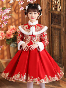 MOCO CACK Flagship Store Winter Childrens Hanfu New Years Gown Girls Traditional Costume Thickened Cotton Inner Lining
