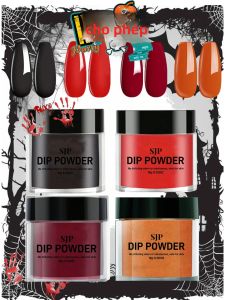 Bộ Dụng Cụ Làm Móng Bột Nhúng Halloween 4 Món Với 4 Màu - Bột Trang Trí Móng Màu Bí Ngô Đen Đỏ Chất Liệu ABS