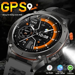 Đồng Hồ Thông Minh Quân Sự Ngoài Trời Dành Cho Nam Với GPS La Bàn Phong Vũ Biểu Màn Hình AMOLED HD Pin 730mAh Cuộc Gọi Bluetooth Chống Nước Theo Dõi Sức Khỏe