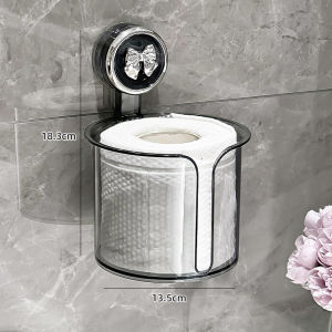Bathroom Wall-Mounted Tissue Box Toilet Paper Holder No Drilling Required Suction Cup Toilet Roll Stand Paper Tube Extractor