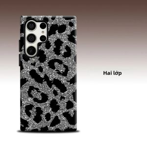 Ốp Lưng Điện Thoại Samsung Galaxy S26 S25 S24 A56 A36 Cao Cấp Họa Tiết Báo Đốm Lấp Lánh Bạc Bảo Vệ Toàn Diện Chống Sốc Chống Xước Hai Lớp TPU PC