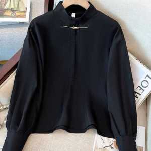 New Chinese Style Womens Hanfu Shirt with Button Stand Collar Versatile Spring Autumn Top Fashionable And Elegant