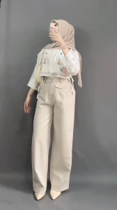 Zavora Blouse Nakeya 3In1 Setelan Wanita Kekinian ( Bella Square+Blouse Nakeya+Celana OroPans ) Outfit Korean Style Simple - Set AB433