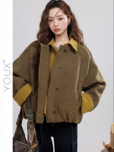YOUXIANG | Áo Khoác Lông Cừu Thời Trang Đa Năng Cổ Bẻ phối Màu