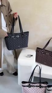 Retro Polka Dot Striped Tote for Women Large Capacity Shoulder Handbag with Belt Buckle Detail Casual Daily Commute Purse
