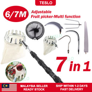 【TESLO】🔥Malaysia In Stock🔥 6/7 meter high telescopic rod stainless steel hook saw galah kait buah telescopic pole fruit picker fruit coconut olive kelapa pengait buah pruning branch
