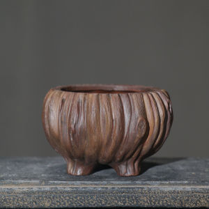 Handmade Purple Clay Flower Pot round Hydroponic Plant Bonsai Imitation Bionic Ceramic Creative Potted Plants Desktop Decor