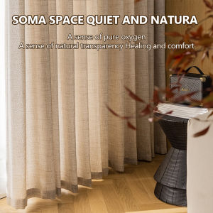 Rèm vải lanh nhà Kem rèm cửa hoàn thành ánh sáng mờ đục phòng ngủ phòng khách Linen che Rèm Vải The