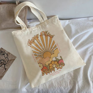 Fashionable Printed Canvas Tote Bag Casual Large Capacity Harajuku Style Handbag Womens Commuter Single Shoulder Bag Tote Bag
