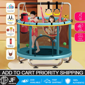 JF Internaional Trampoline Medium Partially Assembled Safety Railings for Kids with Safety Net Durable Reinforced Springs Water-Resistant Fabric Free 7 Gifts