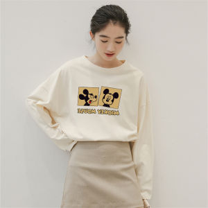 Womens Long Sleeve T-Shirt Double-sided Fleece Brushed Print Base Shirt Spring Autumn Loose Fit Cotton Inner Wear Top