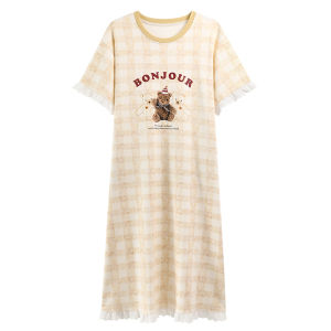 Miiow | Pure Cotton Sleep Dress Women Summer Thin Medium Length Cute Casual Fashion Plus Size Ladies Comfortable Breathable Nightgown