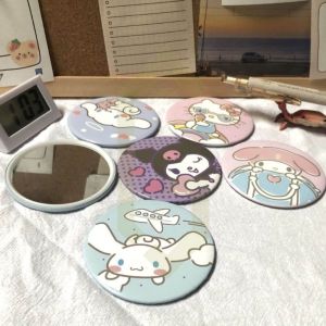 Sanrio Small Round Mirror Cinnamon Roll Kuromi Melody Makeup Mirror Portable Mini Small Pockets Mirror