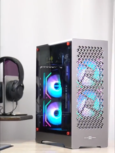 ZZAW C1 New Version MATX Computer Case for Desktop PC Aluminum Alloy Large Side Penetration MATX Chassis In-Line Long Graphics Card ATX Power Supply 240 Water-cooled