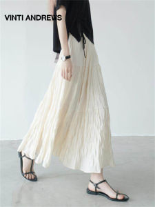 Retro Pleated Texture Slim A-Line Mid Length Skirt