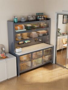 Modern Minimalist Kitchen Rock Board Sideboard Multi-layer Storage Rack Stand-alone Steel Dustproof Microwave Cabinet