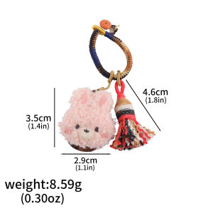 Cute Plush Rabbit Keychain Curly Animal Tassel Woven Backpack Charm Womens Car Key Decoration Jewelry Gift