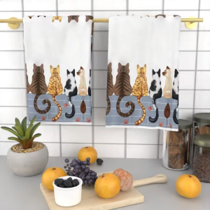 2-Pack Cat-Themed Towels - Charming Cat Design Kitchen Towels Wonderful Cat Cartoon Bathroom Towels Fun Cat Print Dish Towels Ideal Gift for Cat Lovers Decorative Cat-Inspired Home Towels