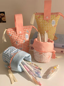 Cute Bows Pencil Case Good-looking Ins Style Junior High School Girl 2024 New Arrival Large Capacity Japanese Style Multifunctional Standing Pen Holder Girl Canvas Stationery Storage Box High School Pupils Pencil Box