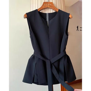 chaqi | เสื้อกั๊กแขนกุดสไตล์ฝรั่งเศสย้อนยุคสำหรับผู้หญิงในช่วงฤดูร้อน เสื้อคลุมกันหนาวแบบไม่มีแขนเข้ารูปเอว ดีไซน์เก๋ไก๋และทันสมัย