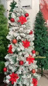 【FREE GIFT】6/7.5FT Snow Flocked Slim Christmas Tree Fir Hinged 1100 Thick Branches Metal Stand Pencil Xmas Tree