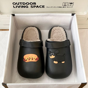 รองเท้าแตะผู้หญิงฤดูหนาวกันน้ำหนังยางกันลื่นแบบสวมหัว 2-in-1 รองเท้าแตะแบบสวมหัวในร่ม ลายการ์ตูนน่ารัก รองเท้าแตะแบบสวมหัวสำหรับใส่ในบ้าน