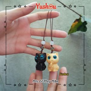 Móc khóa Yushou May Mắn - Gỗ khắc mắt xanh long lanh Có sẵn