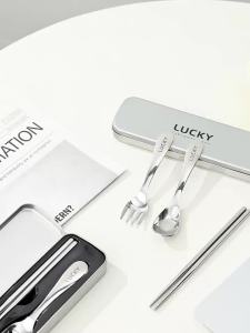 WORTHBUY | Bộ Dao Kéo Bằng Thép Không Gỉ Di Động Dành Cho Trẻ Em - Dụng Cụ Du Lịch Có Hộp Đựng Thìa Dĩa Đũa Tái Sử Dụng Thân Thiện Với Môi Trường Cho Hộp Cơm Trưa Cắm Trại