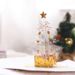 UMI 3D Creative Pop Up Christmas Crystal Tree Birthday Greeting Gift Card Handmade Kirigami Party Card Paper Envelope