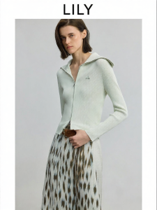 Lily | Áo Cardigan Len Tay Dài Form Ôm Cổ Xếp Pháp