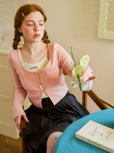 Sweet And Spicy Design Knitted Cardigan And Tank Top Set Short Sleeve Inner Wear for Nap Time Two-Piece Set for Young Women