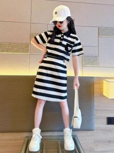 Fashionable Summer Dress for Girls: Korean Style Short Sleeve Stripe Pattern & Two-Piece Set